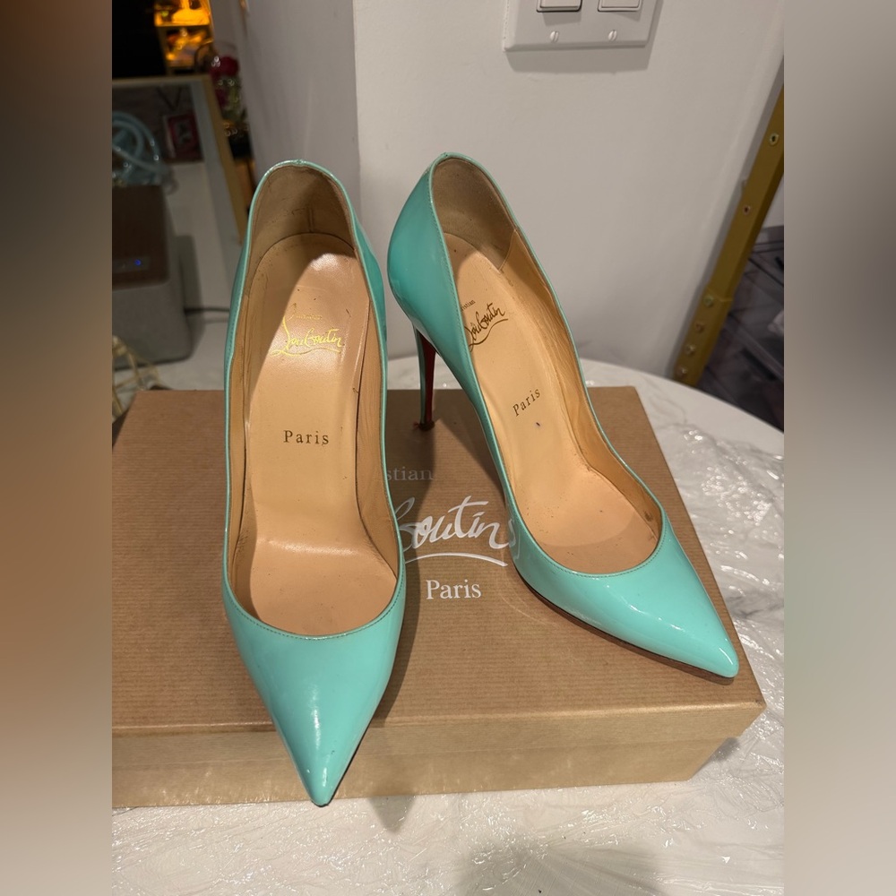 Christian Louboutin Aqua Heels with Signature Red Sole